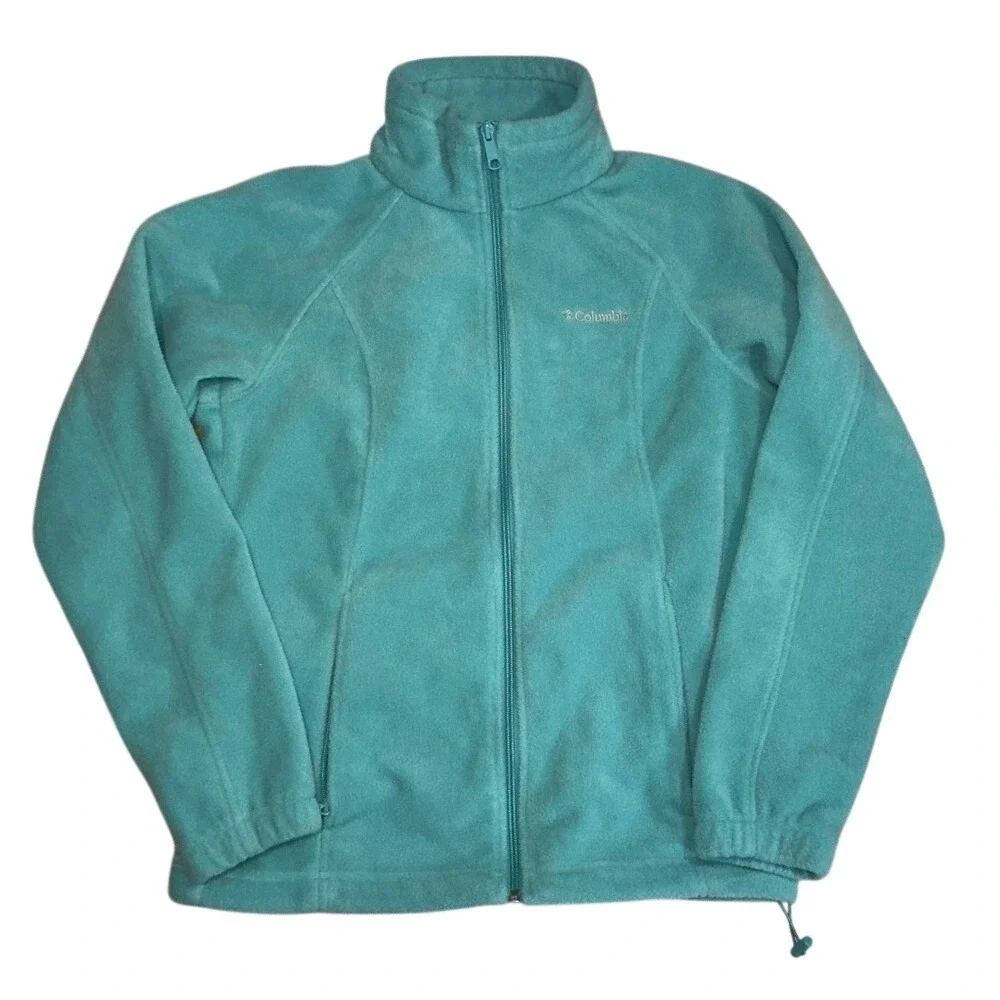 Columbia‎ Women Teal Polar Fleece Full-Zip Jacket Small Mock Neck Pockets Soft